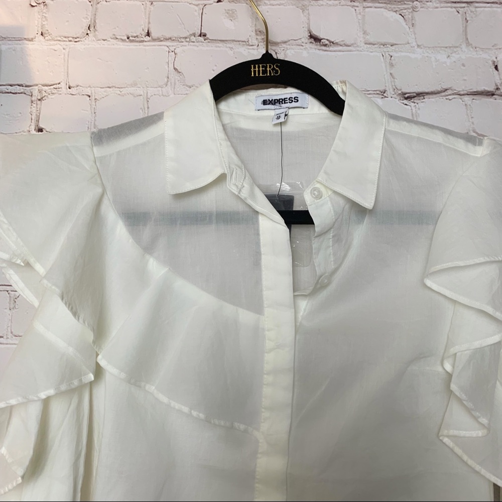 Express | Tops | Sz XS | Cut-Out Ruffle Button-Up - Picture 3 of 8